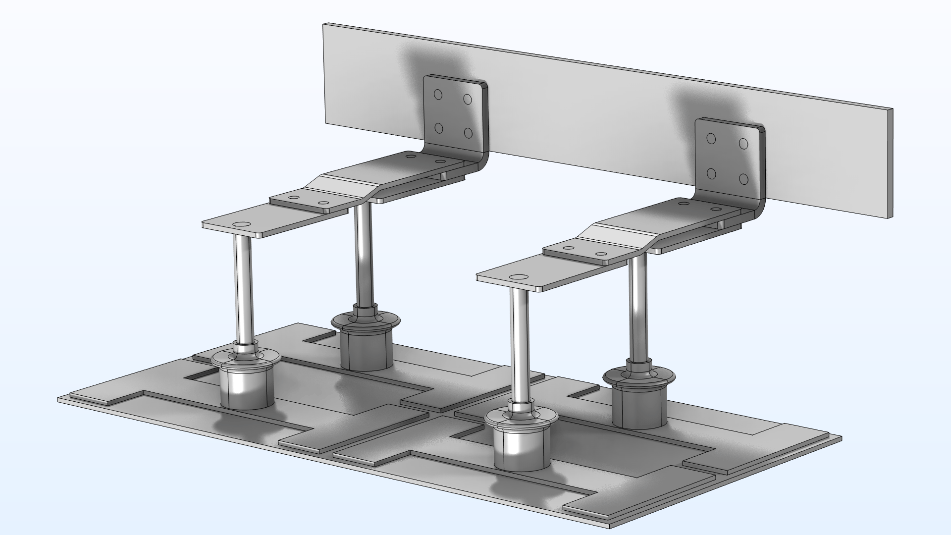 The busbar model from the Busbar Assembly Geometry Tutorial Series, organized by geometry parts.