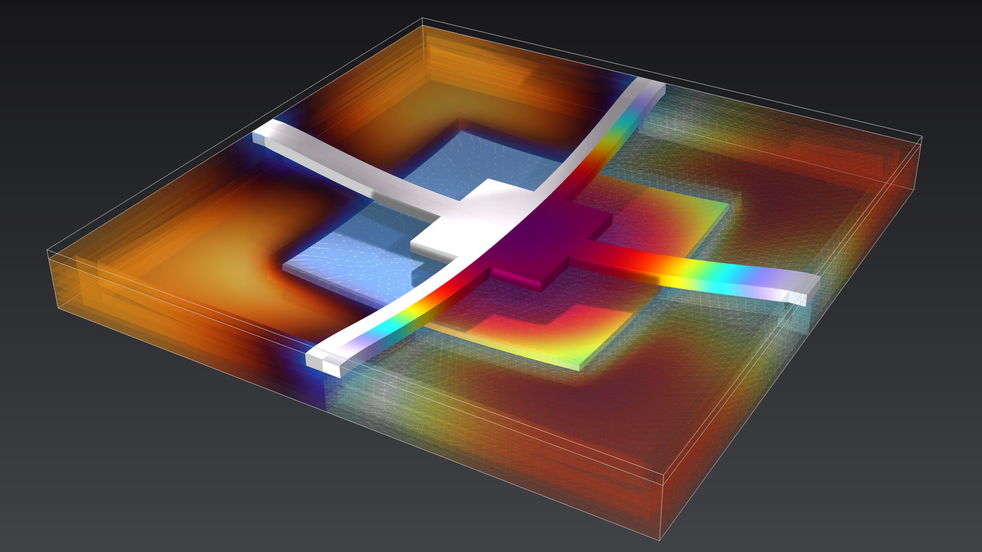 以 Thermal Wave 和 Prism 颜色表显示的换能器模型。