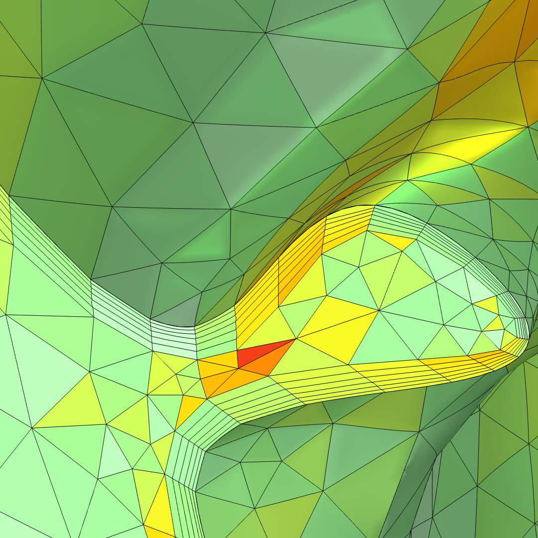 Constant layer direction with elements visualized in light green to represent high quality as well as elements colored in yellow and orange.