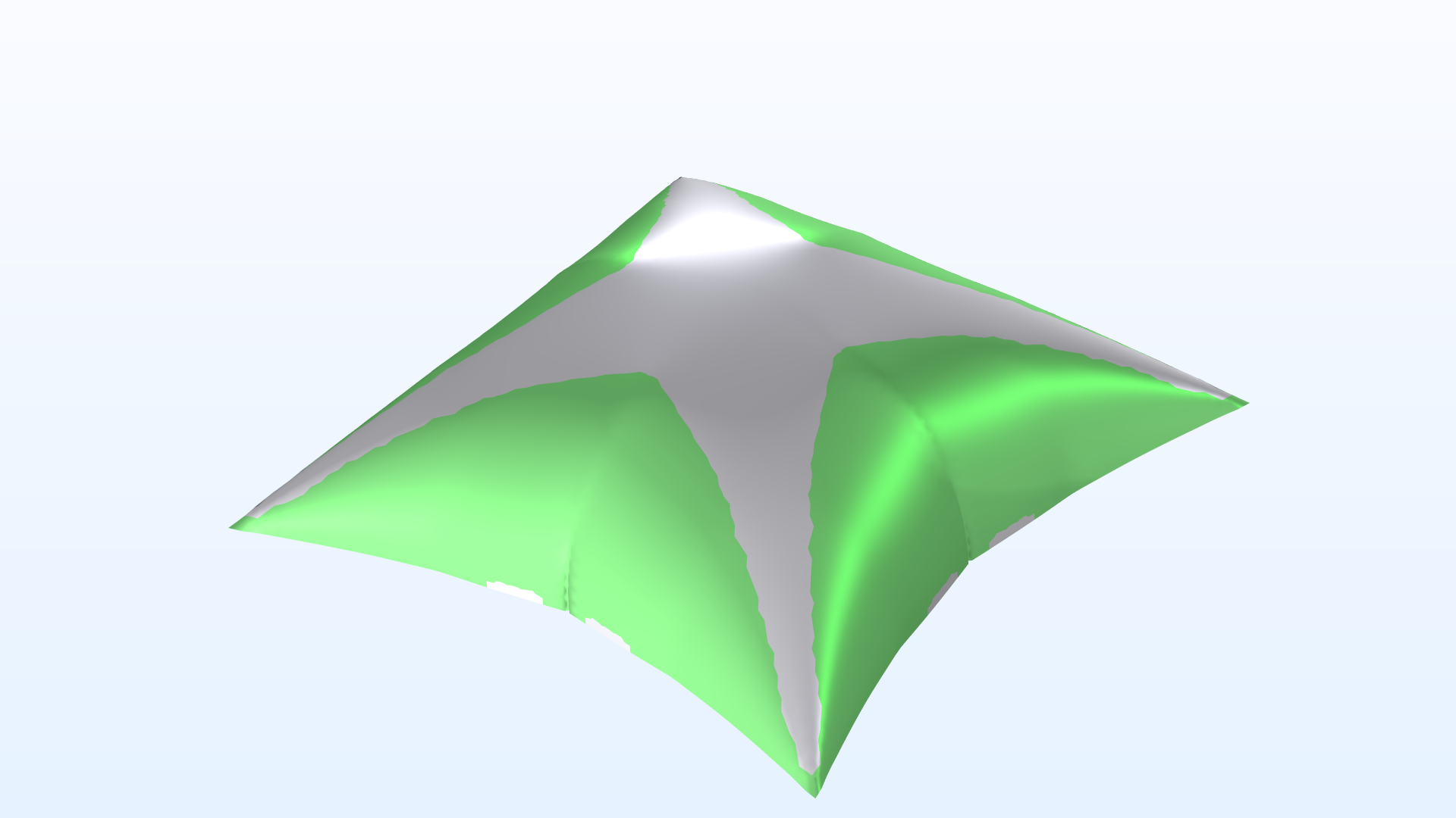 一个气囊模型，褶皱区域显示为绿色。