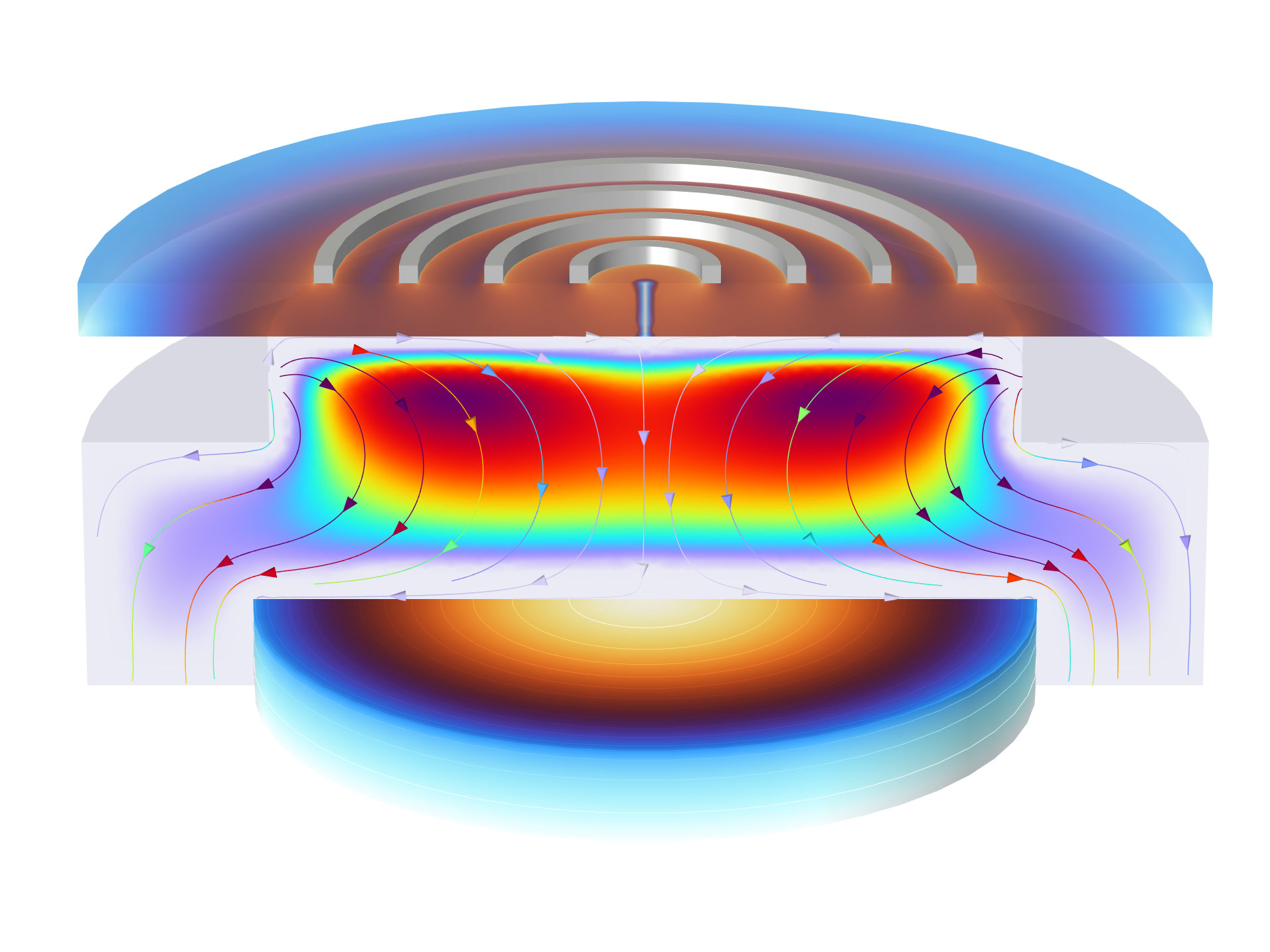 以 Thermal Wave 和 Prism 颜色表显示的反应器模型。