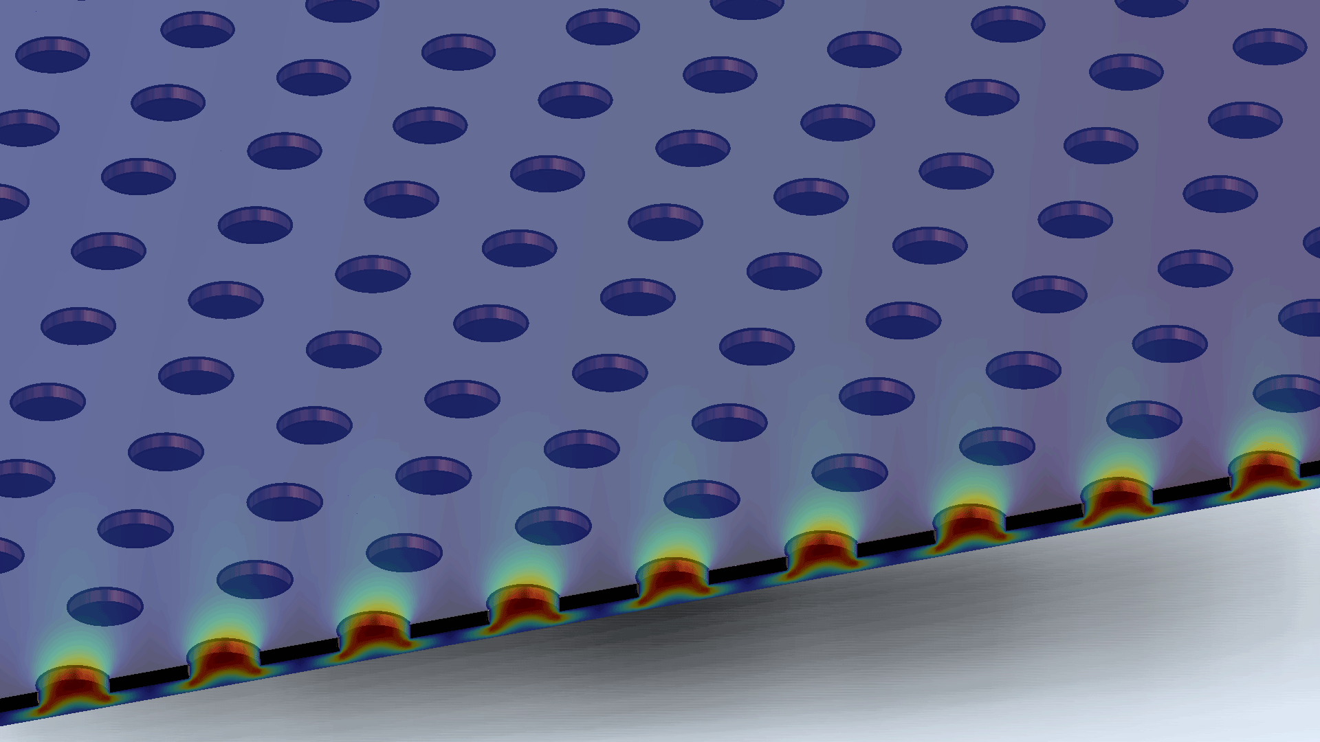A microperforated plate model showing the optimal hole size for perforation in the Rainbow color table.