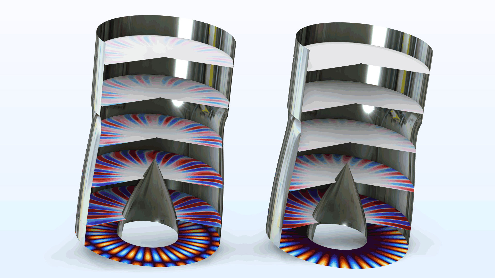 A turbojet engine intake model showing the modal sound transmission in the Wave color table.