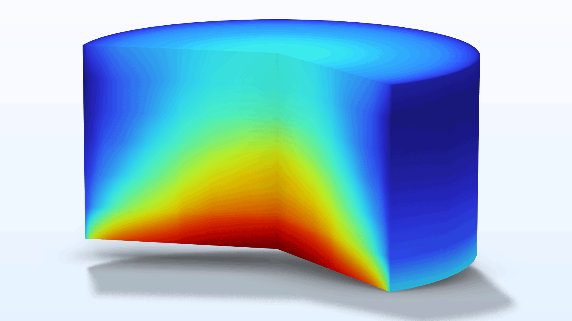 A cylindrical furnace benchmark model showing the isotropic scattering in the Rainbow color table.