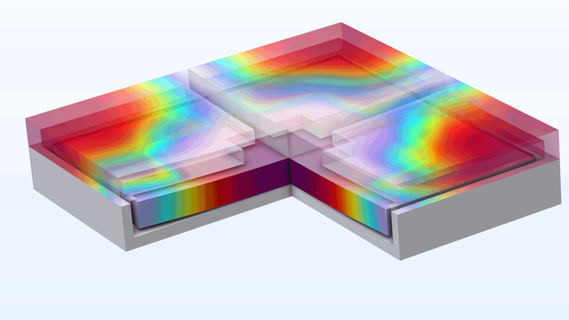 An ultrasonic transducer model showing the deformation in the Prism color table.
