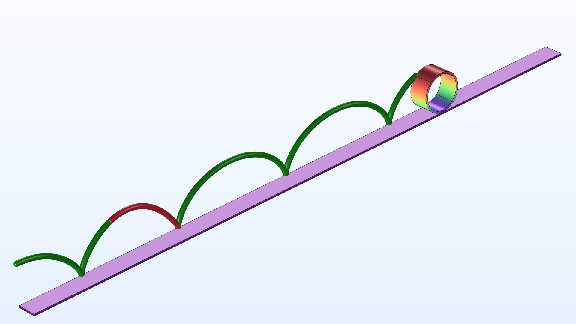 A hoop geometry going across a flat surface, showing the velocity.