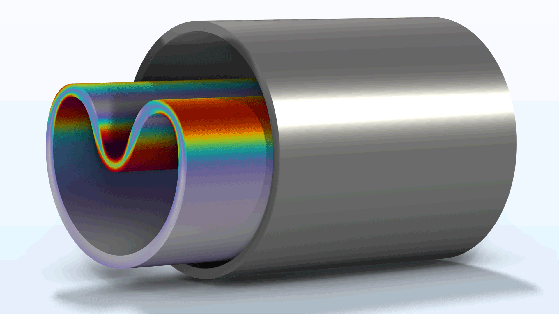 A pipe model showing the liner collapsing in the Prism color table.