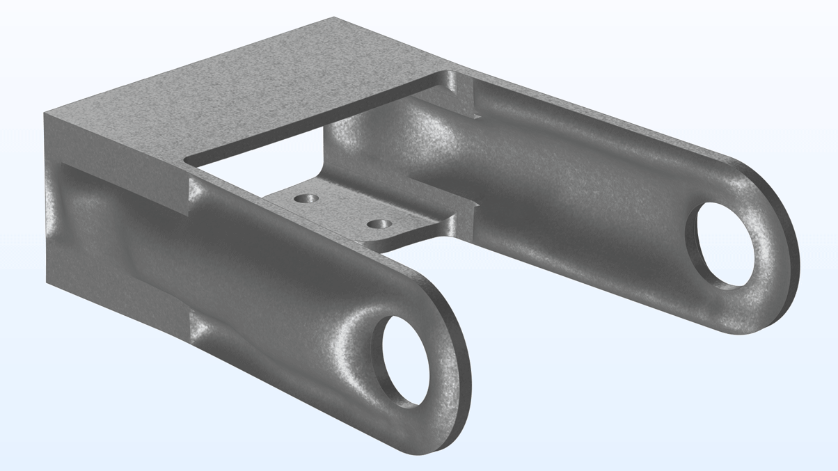 A shape-optimized bracket model in gray.