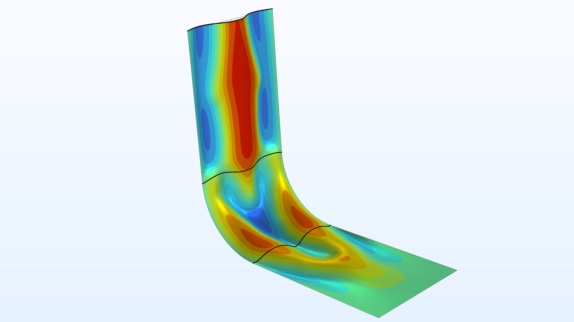A shell model showing displacement in the Rainbow color table.