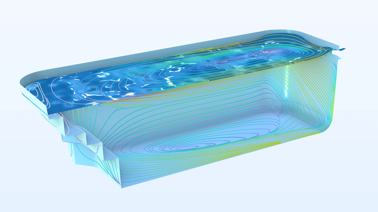 A pool model with streamlines along all of the curved surfaces.