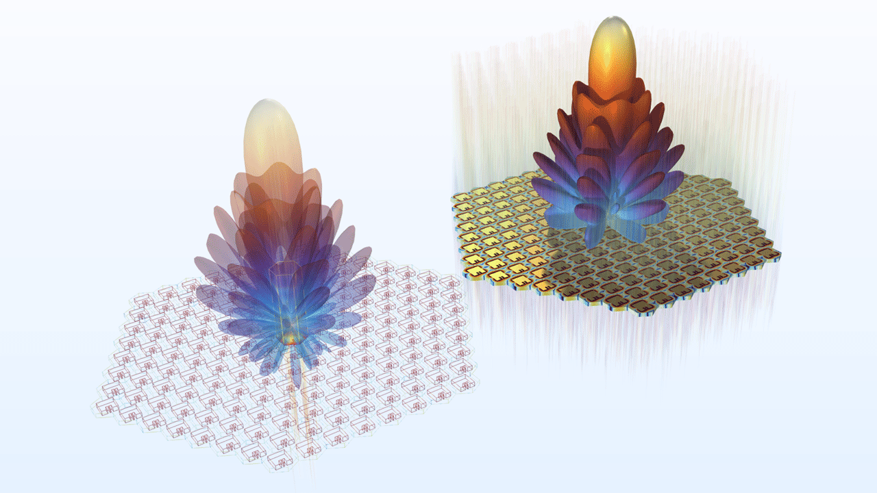 Two uniform hexagonal antenna models showing the far-field pattern in the Thermal Wave color table.