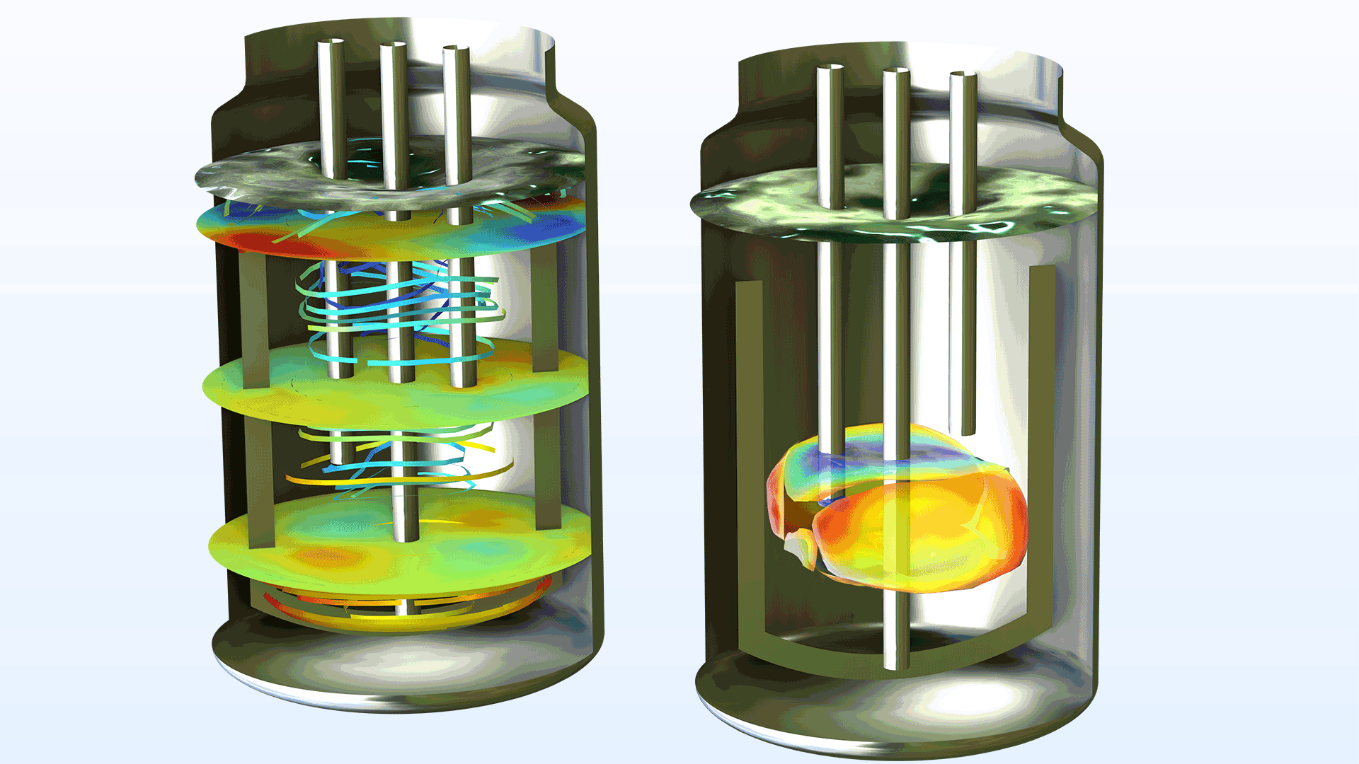 Two tank reactor models showing the concentration in the Rainbow color table.