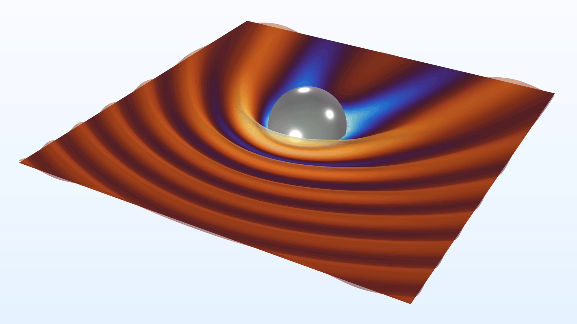 A metallic sphere model showing the electric field of a wave incident in the Thermal Wave color table.