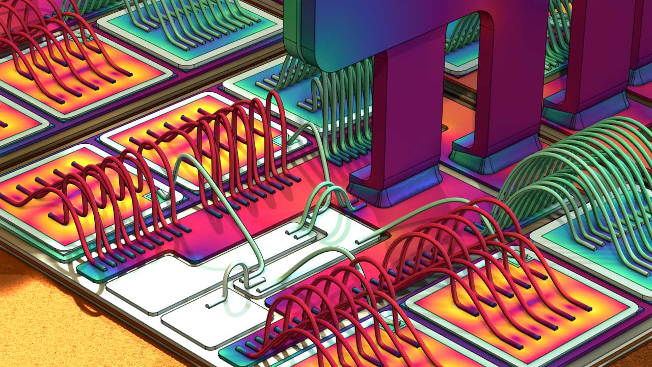 A close-up view of an IGBT model showing the electric–thermal results.