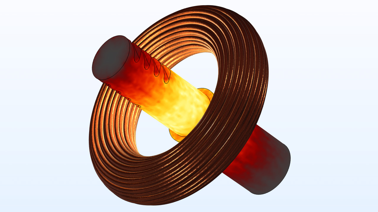 A mechanical joint passing through a copper coil showing the temperature.