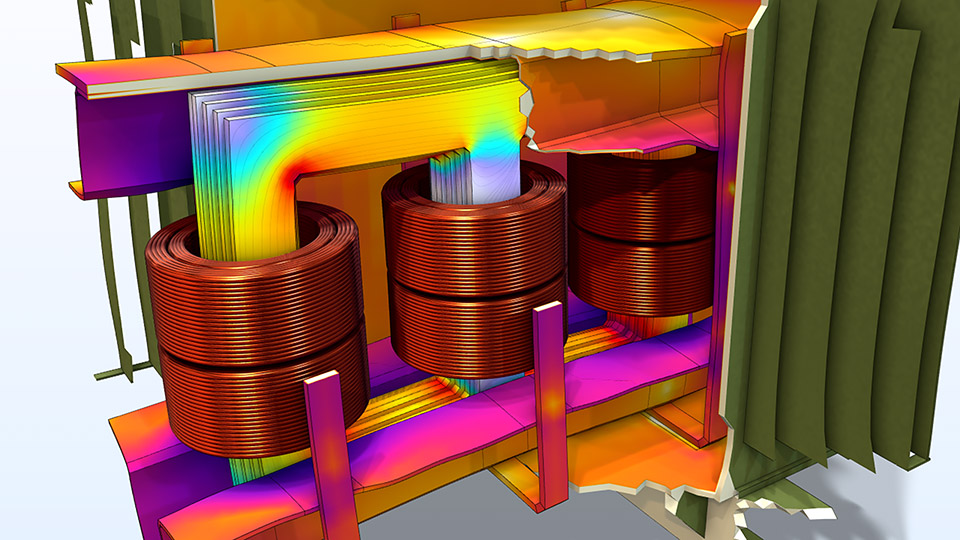 A transformer model showing the current and vibration results.