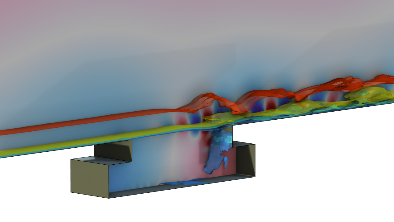 A cavity flow model showing the flow-induced noise.