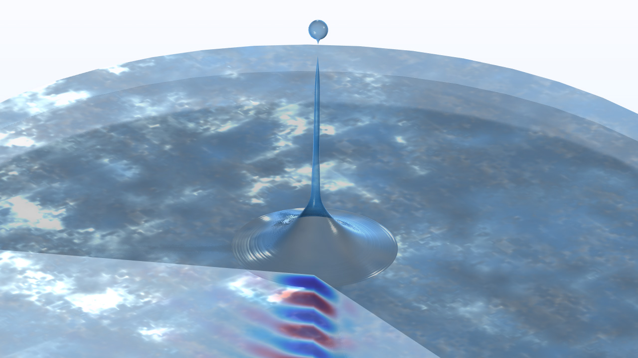 A droplet ejector model showing the focused acoustic pressure.