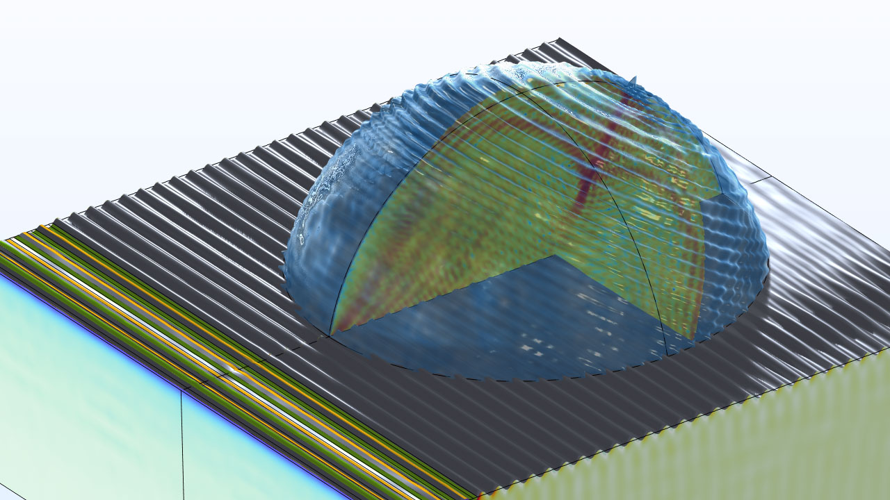 A microdroplet in a SAW device showing the acoustic field.