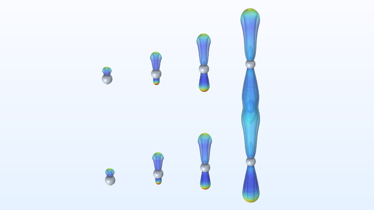 Isosurface plots of four streamers showing the electron density.