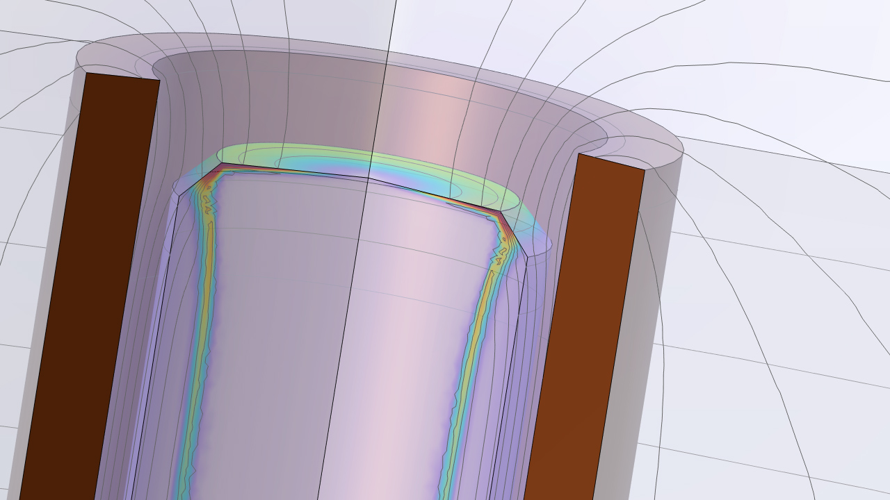 A cylindrical pin model showing the results from induction heating.
