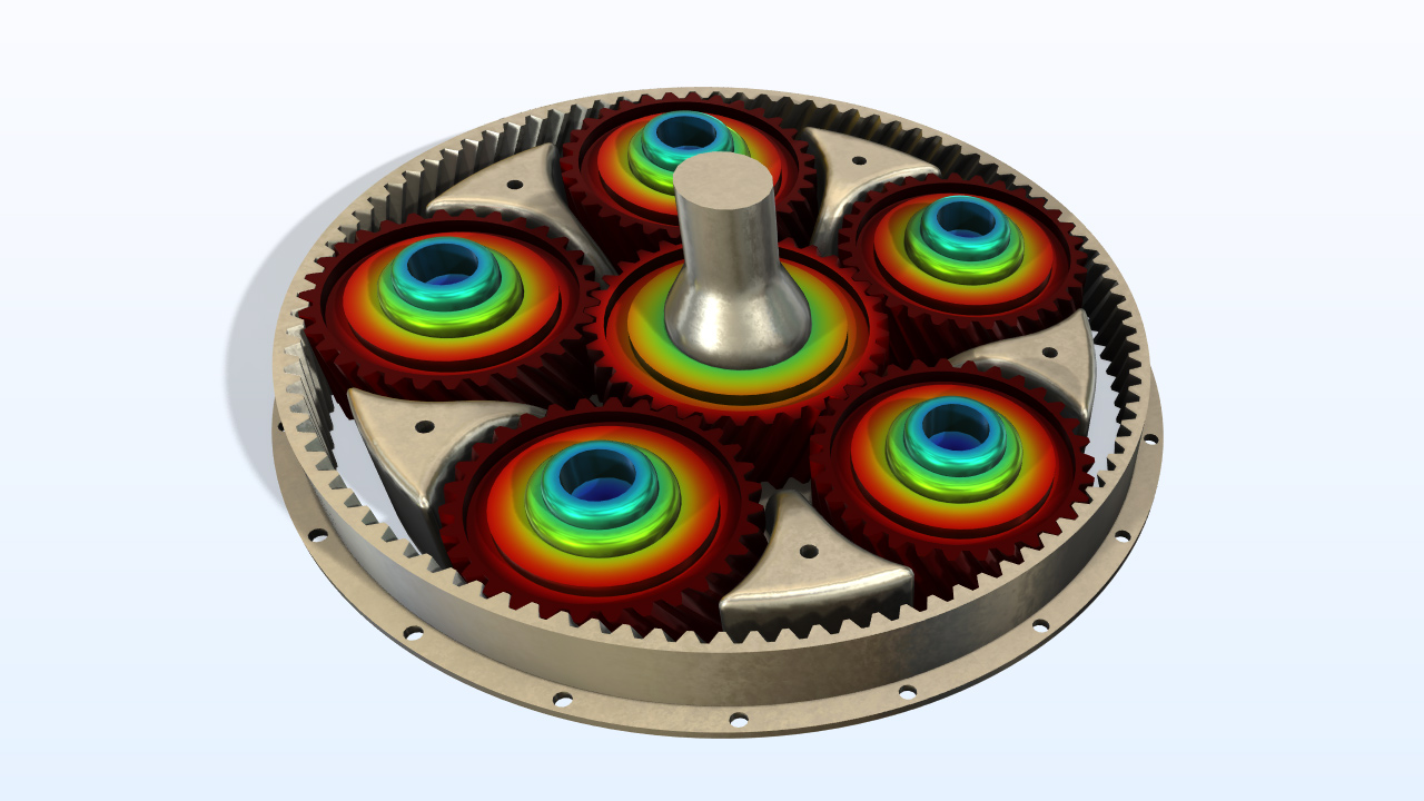 A planetary gear train model showing the displacement.
