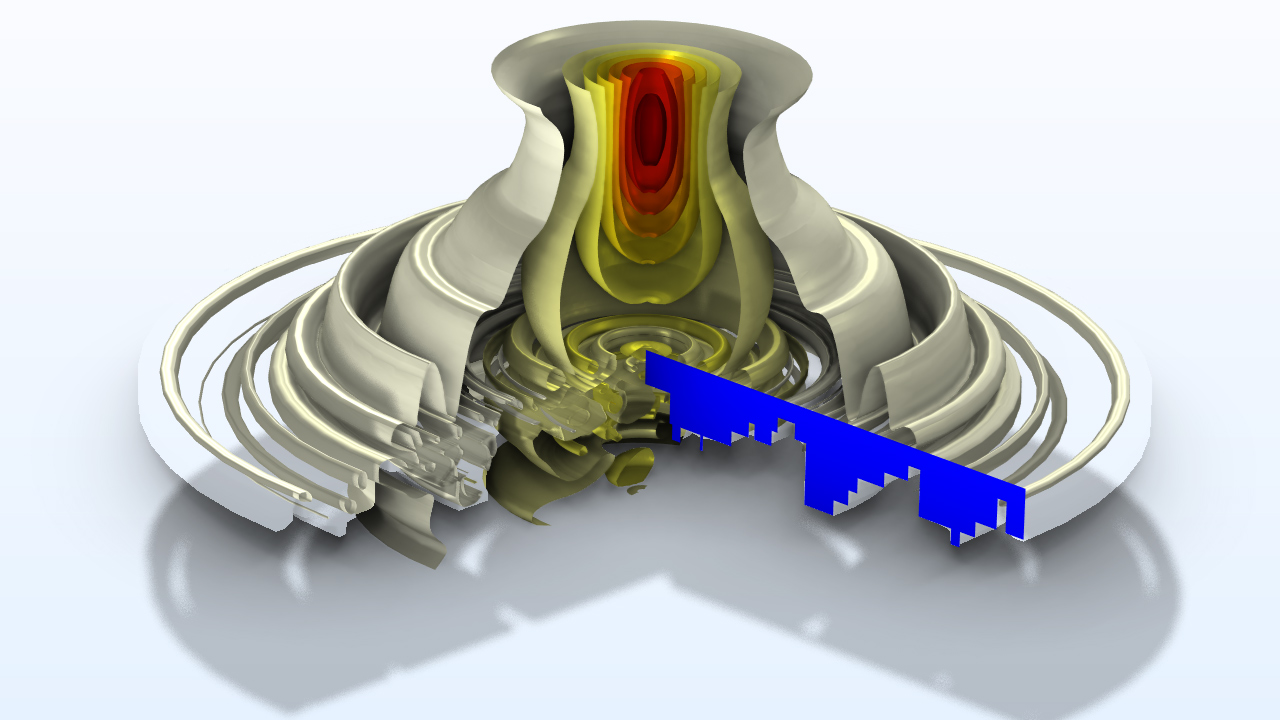 A lens model showing the wave energy at a point near the lens.