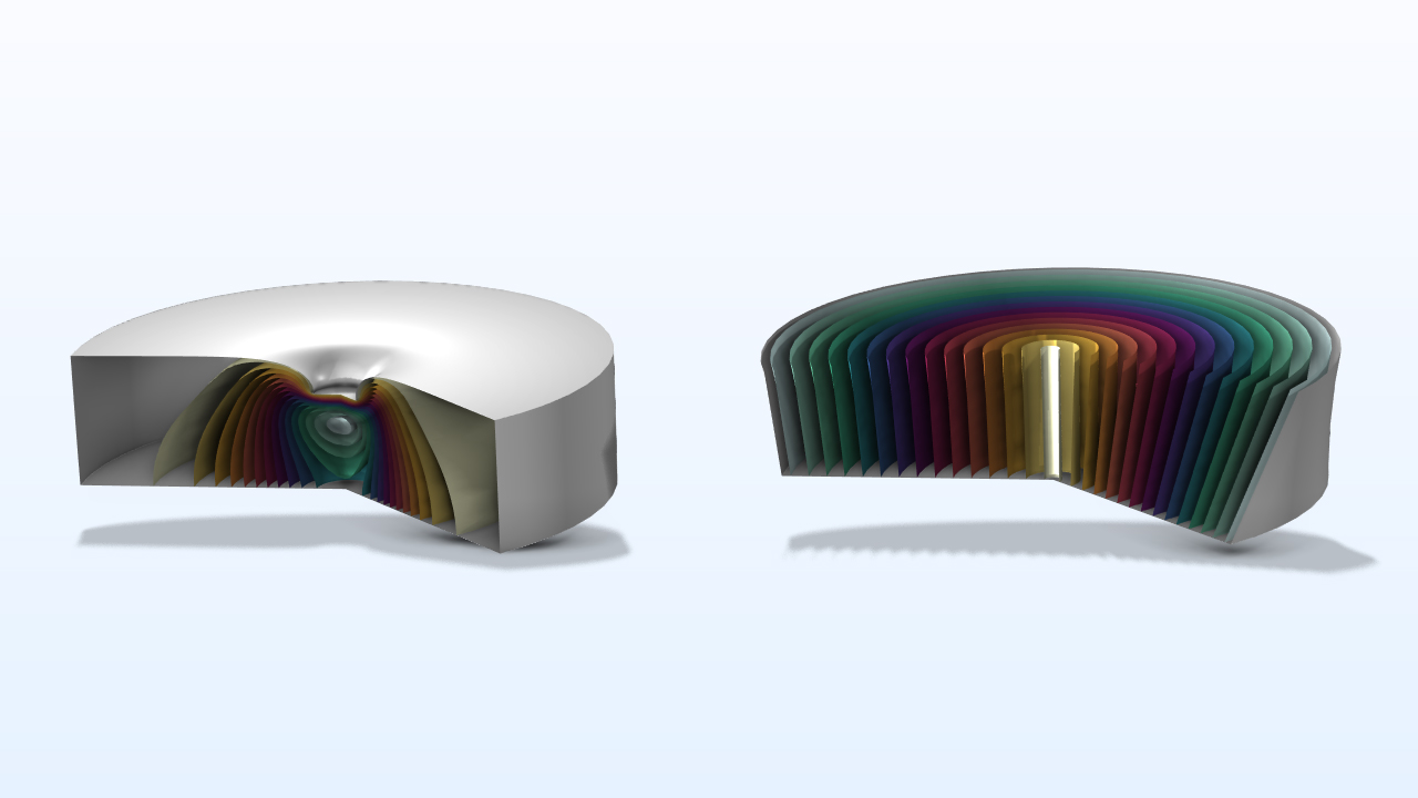 Side-by-side results visualizations for a linear biphasic poroelasticity model.