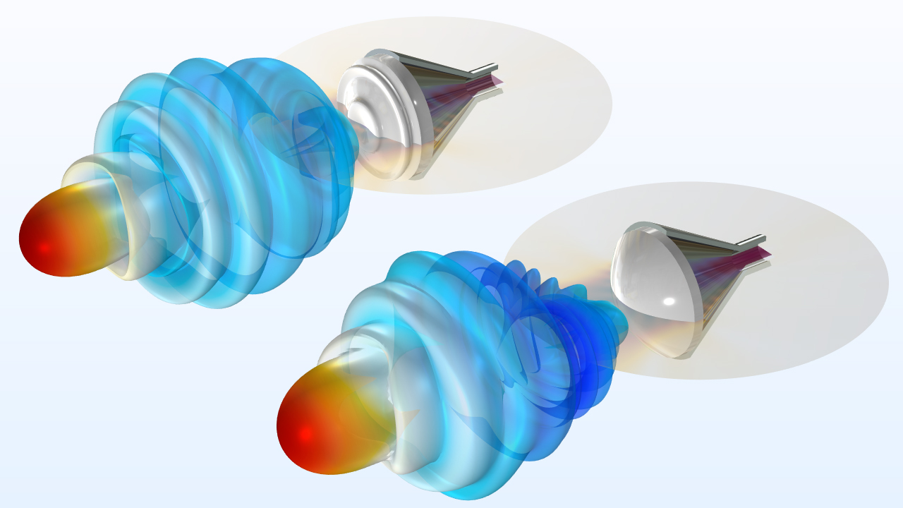 Deux modèles d'antennes dont l'un présente une forme de lentille plus efficace.