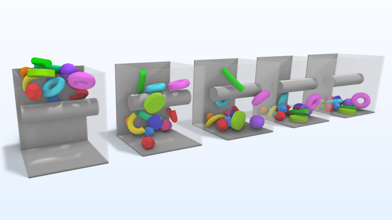 Five boxes with multiple objects falling in each.