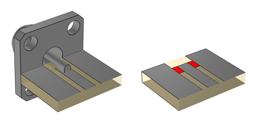 Side-by-side illustrations showing a coaxial excitation on the left and a multielement uniform lumped port excitation on the right.