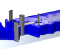 Fluid flow through a Darrieus water turbine.