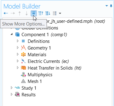 A screenshot of the Show More Options dialog box in the Model Builder toolbar.