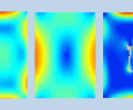 3 side-by-side simulations comparing RF heating in an open-bore and a closed-bore MRI system.
