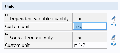 The Custom unit settings for the Dependent variable quantity highlighted.