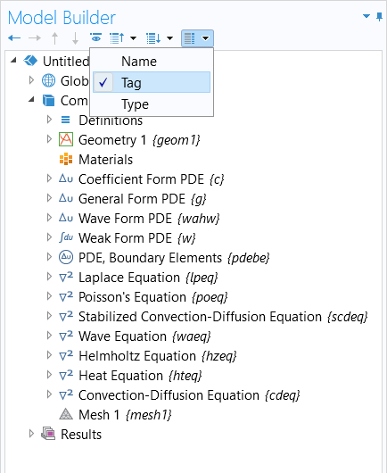 The Model Builder with the Tag option selected.