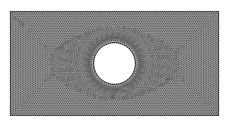 The meshed rectangular plate with a centered hole.