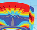 An air bearing model showing deformation in the Rainbow color table.