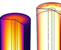 Temperature distribution in a battery cell.