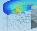 Current density on a rivet surface and at the interface between the rivet and adjoined sheet metal.