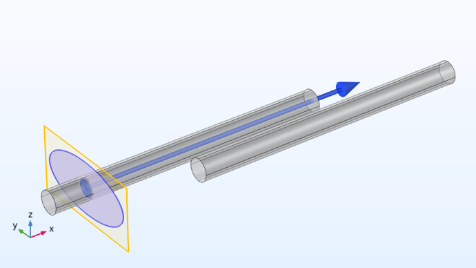 A muffler model with a cross section being extruded to 3D via a plane.