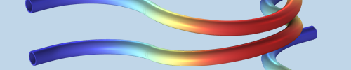 A coriolis flowmeter model showing the mass flow rate in rainbow.
