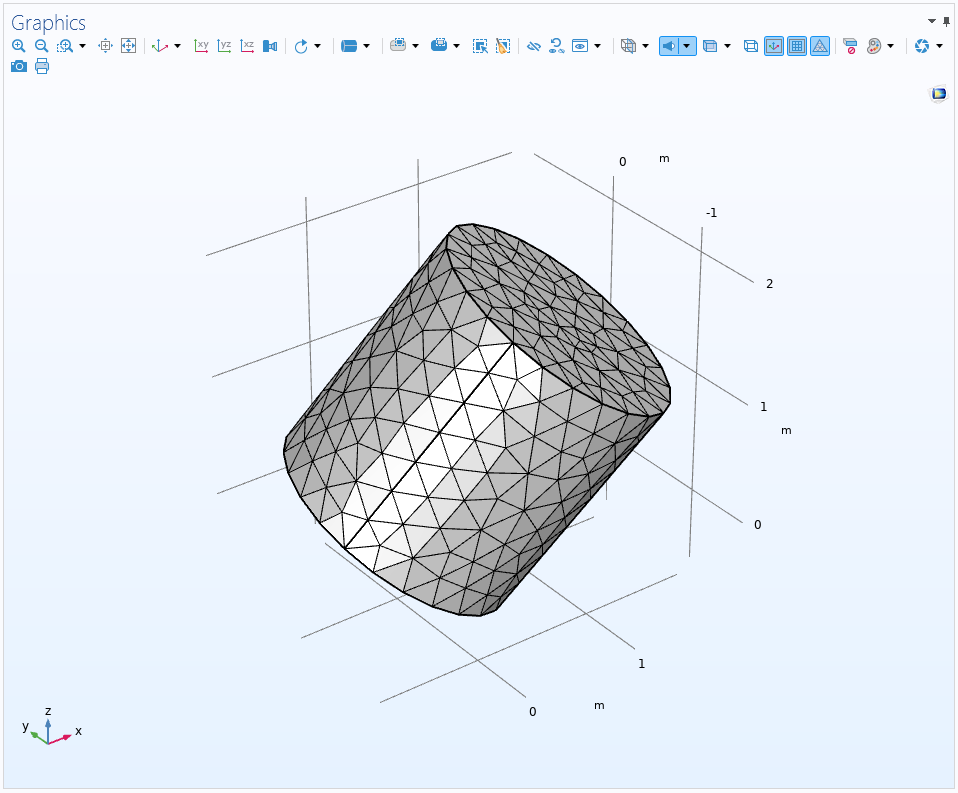 The mesh for the rotated cylinder in the Graphics window.