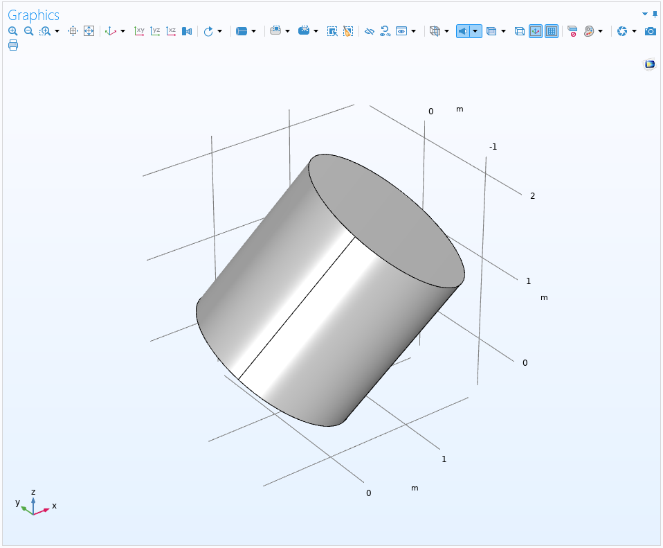 The geometry for the rotated cylinder in the Graphics window.