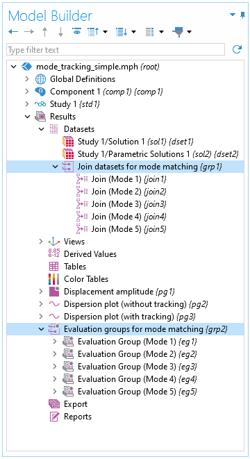 Model Builder tree highlighting the grouped Join datasets and Evaluation Groups for mode matching.