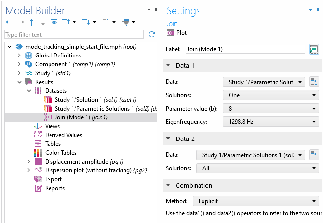 Model Builder tree highlighting the Join node Settings window.