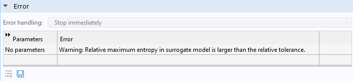 A screenshot of the Settings window in the COMSOL Multiphysics UI, zoomed in on the Error section.