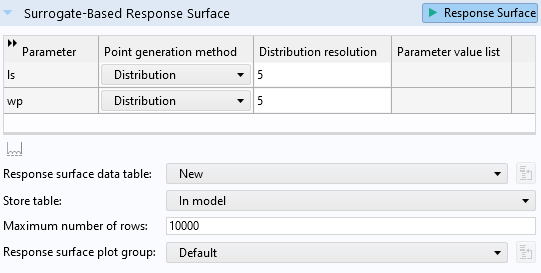 The Surrogate-Based Response Surface section of the Settings window for an Uncertainty Quantification study.