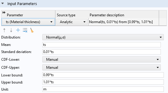 The Input Parameters section of the UQ study settings.