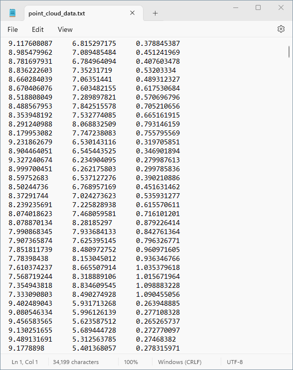 A screenshot of a text file containing three columns of numerical data.